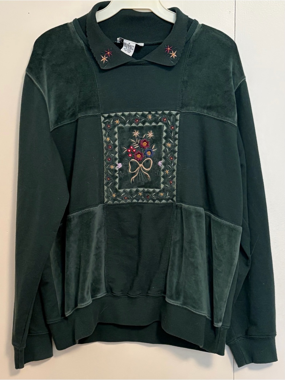 Alfred Dunner Dark Green Embroidered Panel Sweatshirt